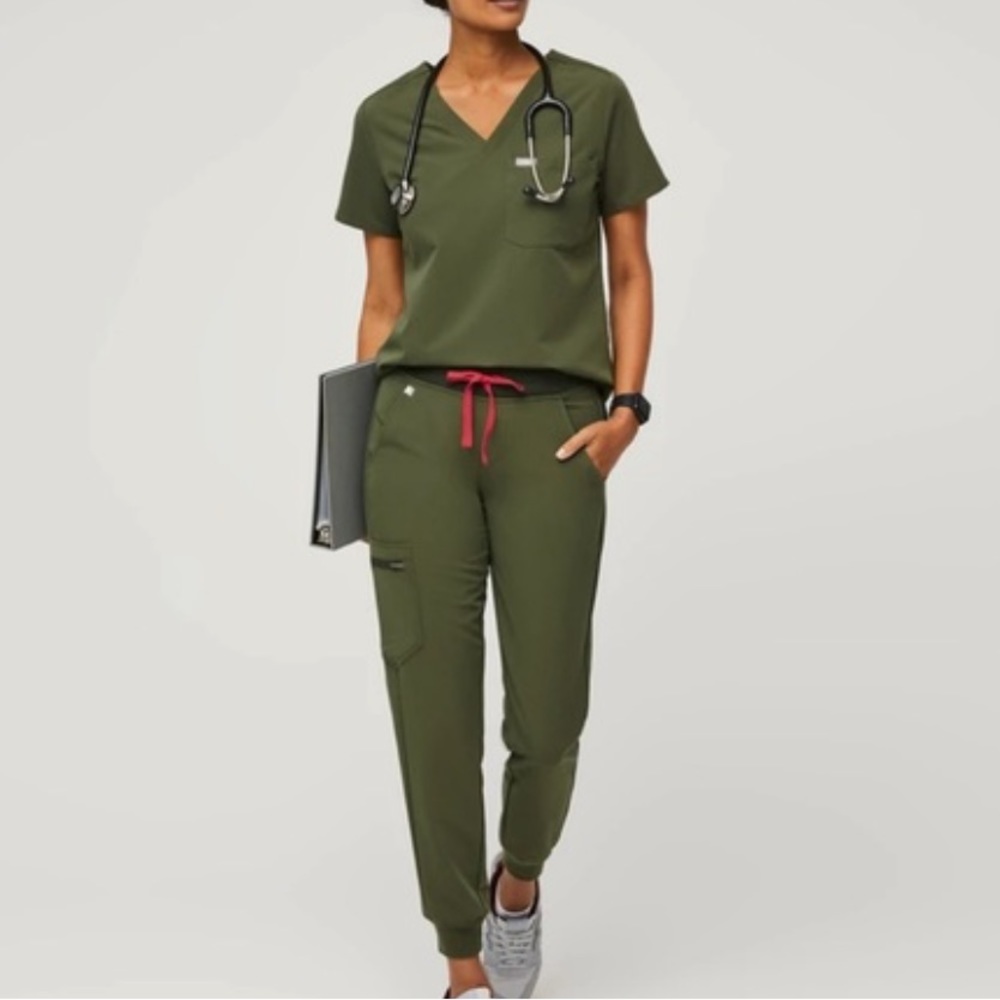 FIGS Olive Green Limited Edition Caterina Top XS and Zamora Jogger Pants XS